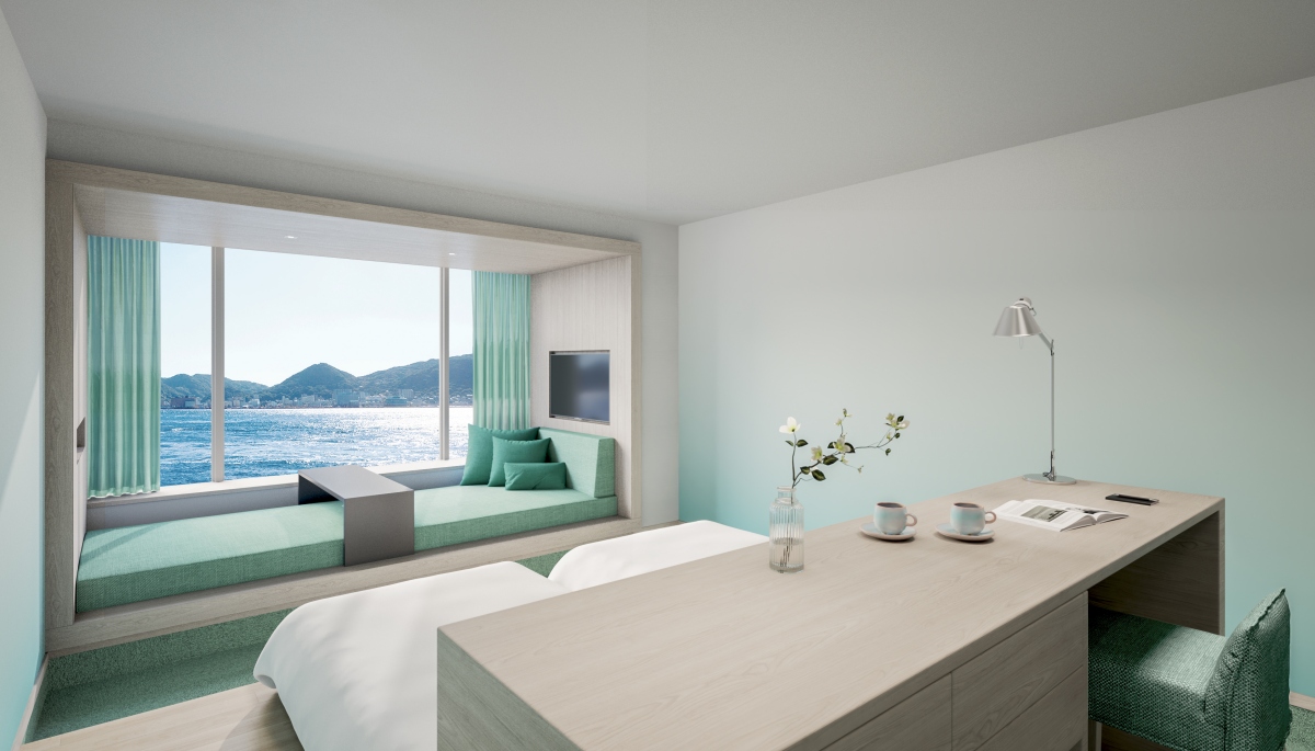 飯店規劃9種房型、共187間客房，每一間都能將關門海峽的景色盡收眼底。（圖片提供：星野集團）