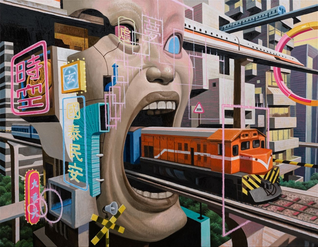 孫培懋《一念之間》之〈文明的落日餘輝〉，2025，油彩、畫布，116.5*91公分。（圖片提供：孫培懋）