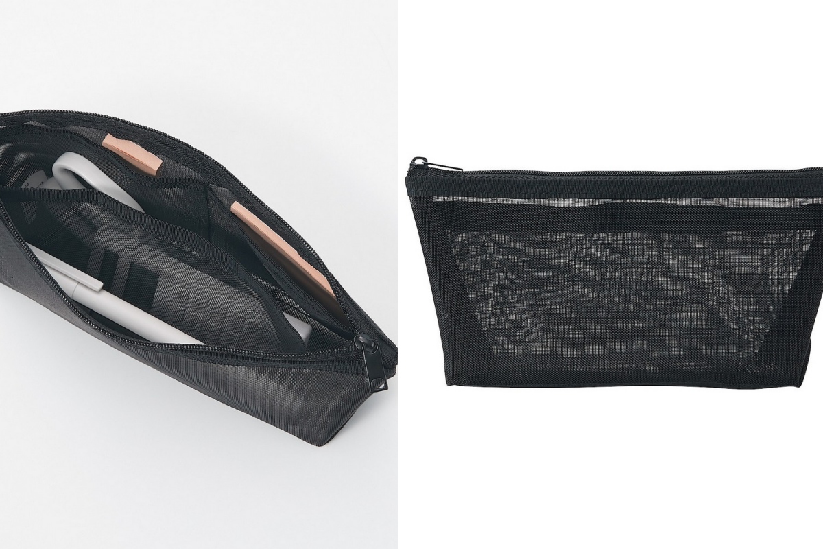 尼龍網眼筆袋(船型，黑)，139元（圖片提供：MUJI無印良品）
