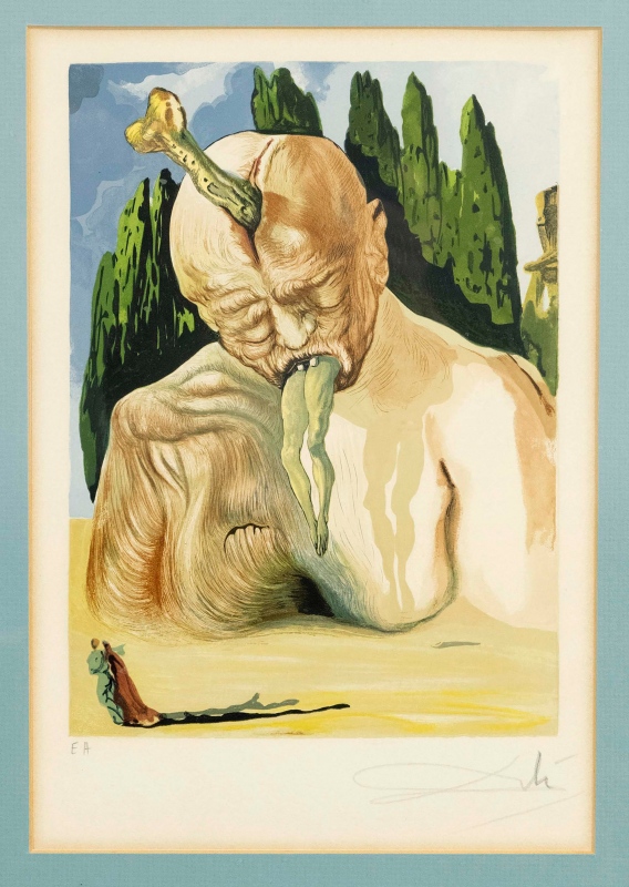 薩爾瓦多．達利，《神曲》系列，第27號：〈邏輯學魔鬼〉，1960，石版印刷，25 × 18公分。© Savlavor Dalí, Fundació Gala-Salvador Dalí / VG Bild-Kunst, Bonn, 2025.