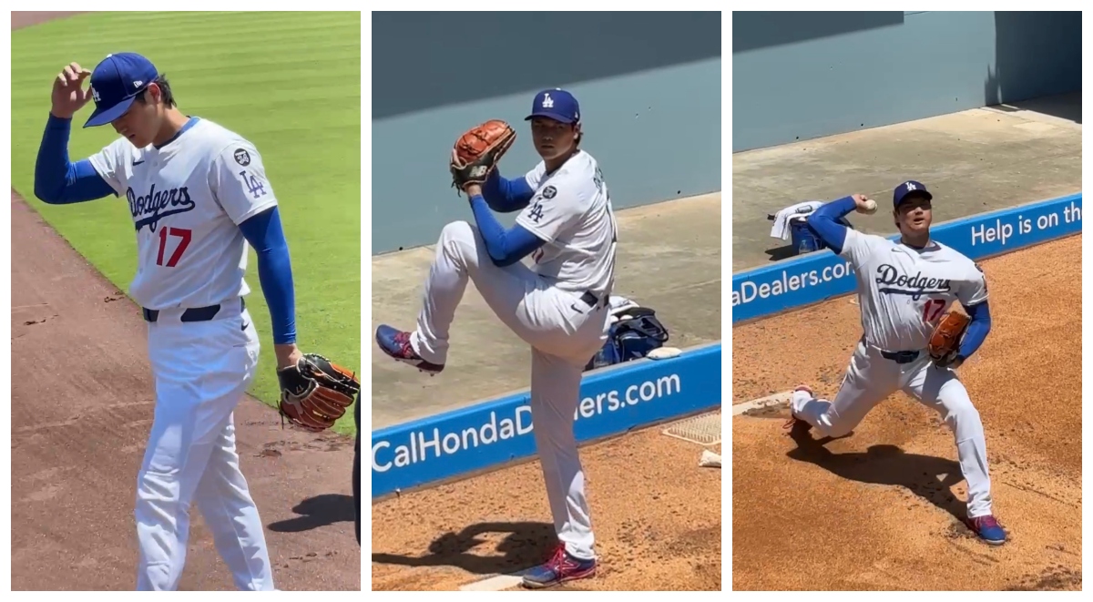 大谷翔平牛棚練投。（圖片提供：張辰嬿）