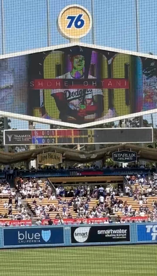 大谷翔平達成大聯盟千安的現場畫面。（圖片提供：張辰嬿）（圖片提供：張辰嬿）