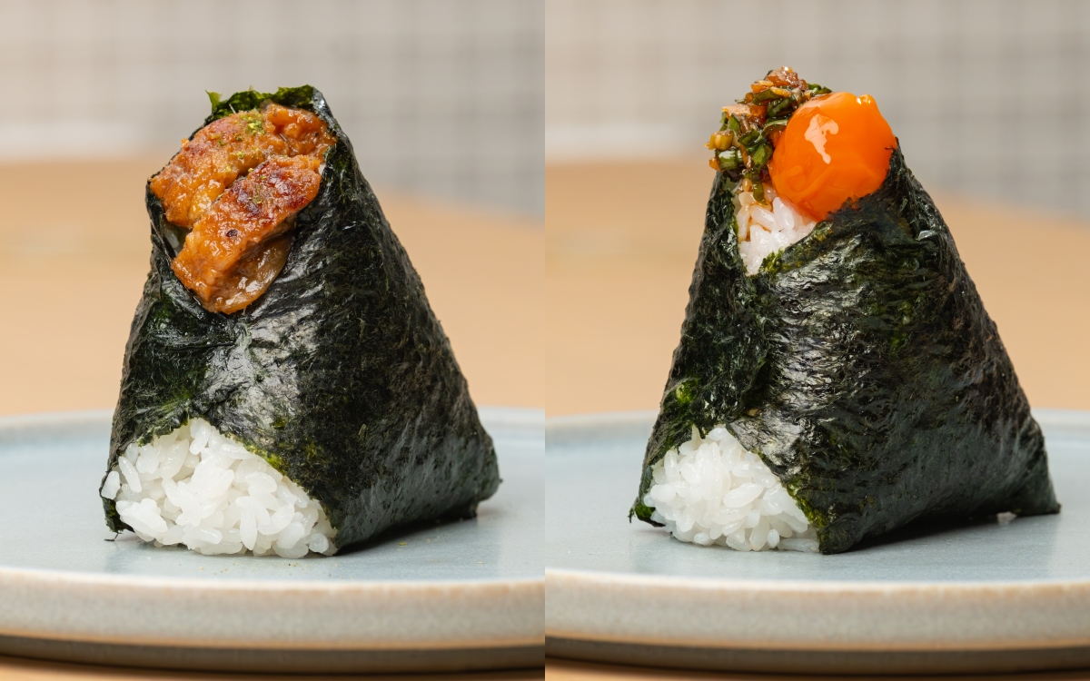 台灣限定口味：左為山椒蒲燒鰻魚、右為石垣島辣油醬漬蛋黃（圖片提供：一粒萬福）