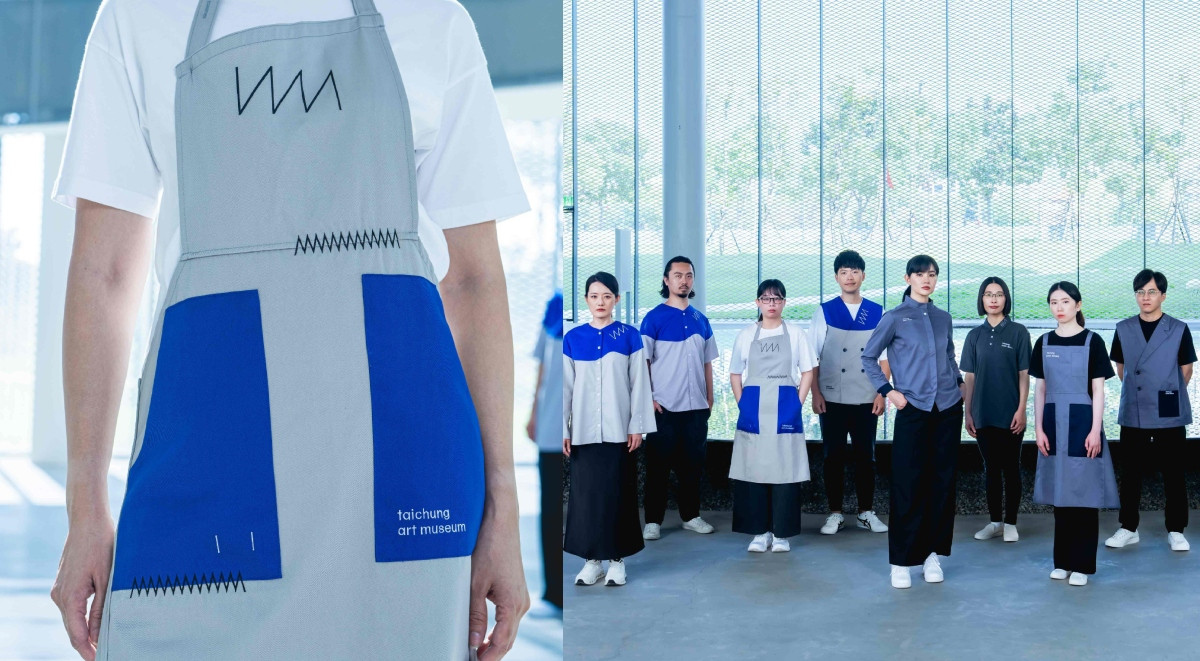 臺中綠美圖全新制服曝光！Apujan詹朴延續場館灰白基調，以深淺強化服務識別、不規則色塊象徵藝術自由流動