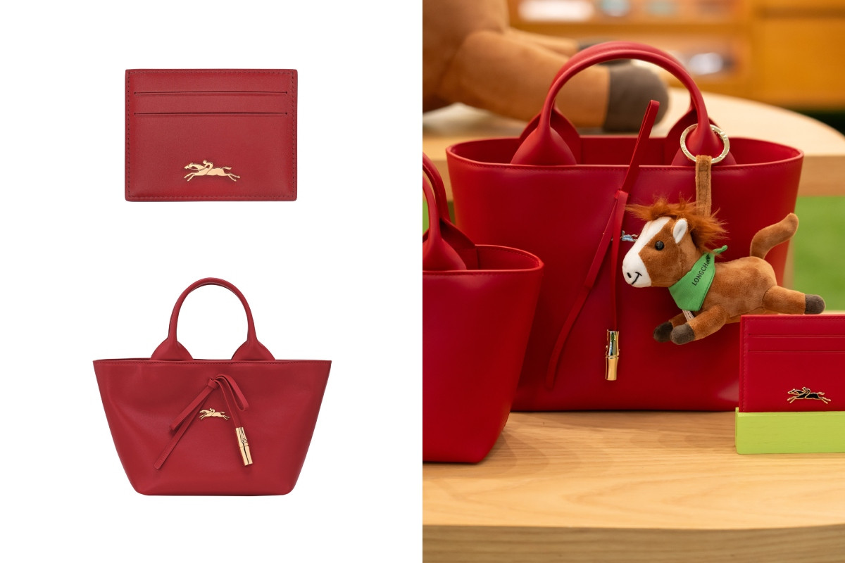 右圖單品包括Le Roseau胭脂紅手提包（左），參考價格 NT$24,900；Le Roseau胭脂紅托特包（中），參考價格 NT$29,600；馬年限定胭脂紅卡片夾（右），參考價格 NT$4,300。（圖片提供：Longchamp）