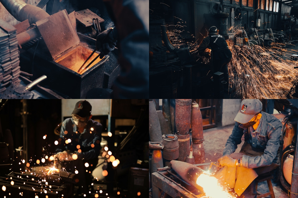 其原料為廢棄砲彈殼，並經繁複程序千錘百鍊。（圖片提供：金合利鋼刀）