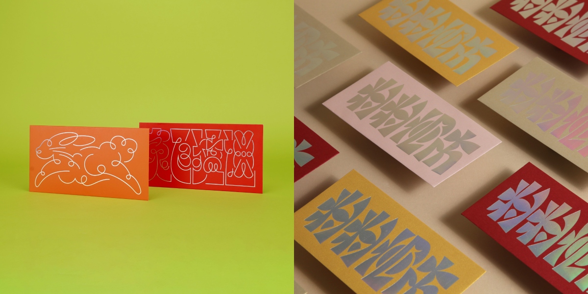 兔年（左）、牛年（右）中文字型設計。Joanne說，平時商業案少有機會深入中文字體，多半僅限於農曆過年相關活動的吉祥話或賀詞，因此紅包創作也是讓團隊深入探索中文字體的機會。（圖片提供：Fictionist Studio）