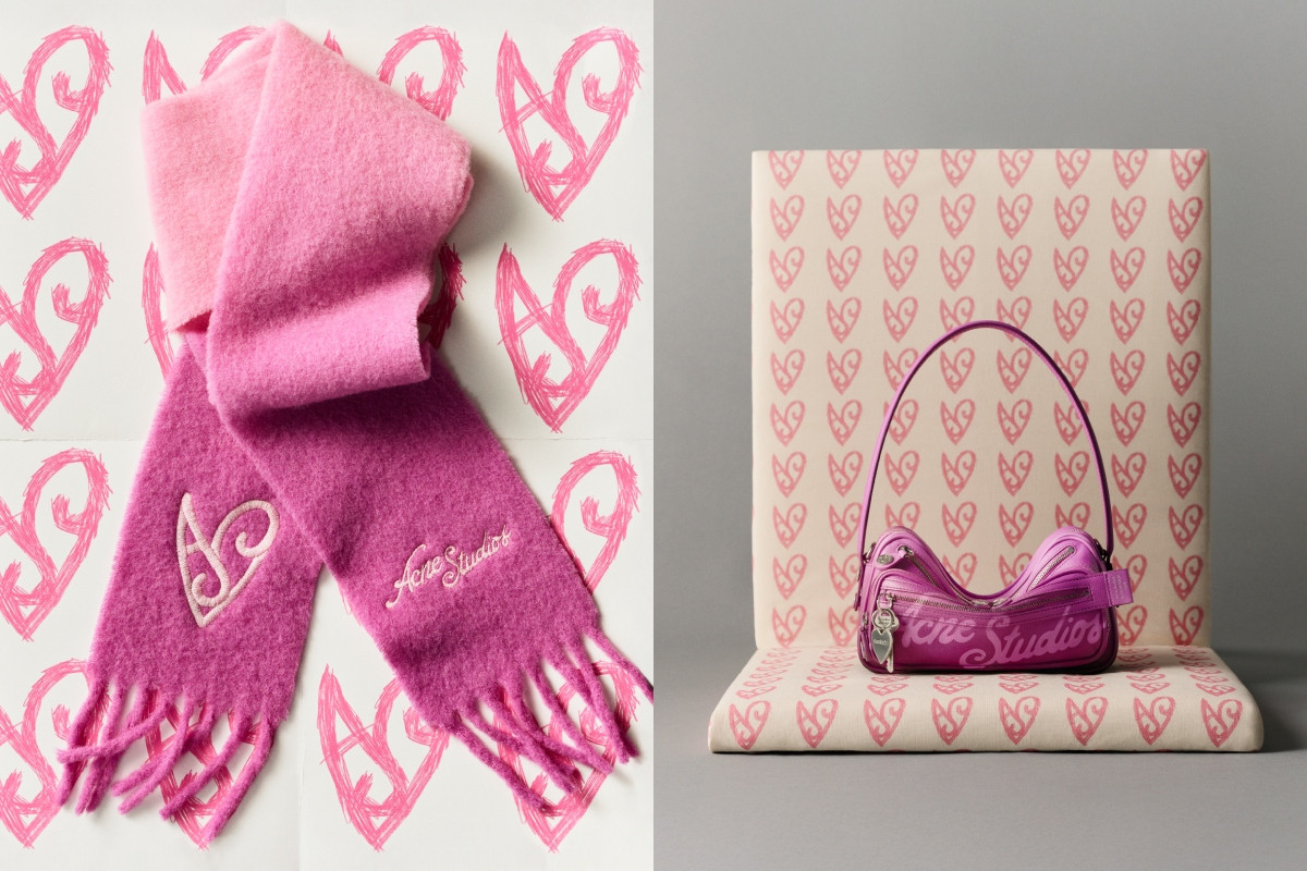 Acne Studios羊毛圍巾（左），參考價格 NT$14,400；Camero皮革手提包（右），參考價格 $76,000。（圖片提供：Acne Studios）