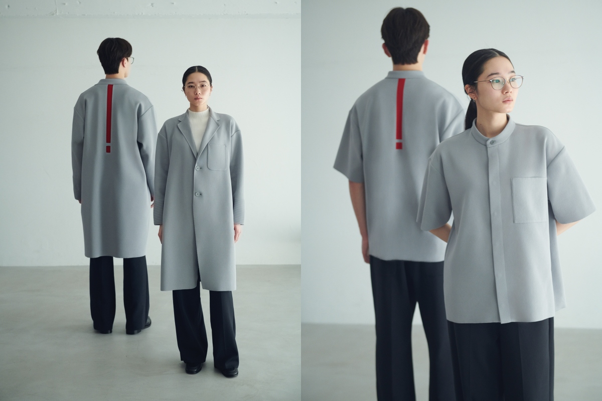 JINS旗艦店限定制服由日本針織品牌CFCL設計，背後可見JINS Logo的紅色「！」符號。（圖片來源：JINS）