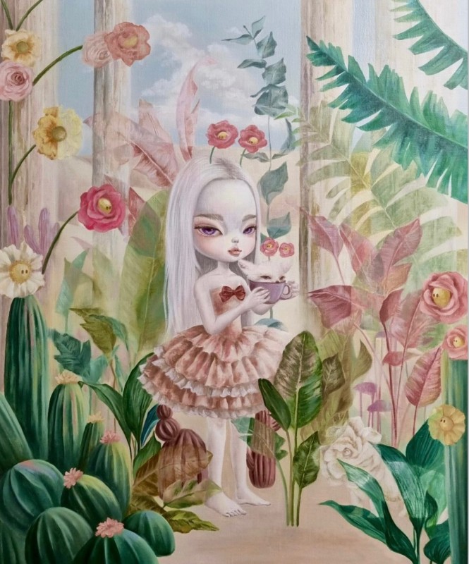 善財畫廊（SUNJAE Gallery）_Kim eunjoo_In a dream df tea time_油彩、畫布_72.7x60.6cm_2025