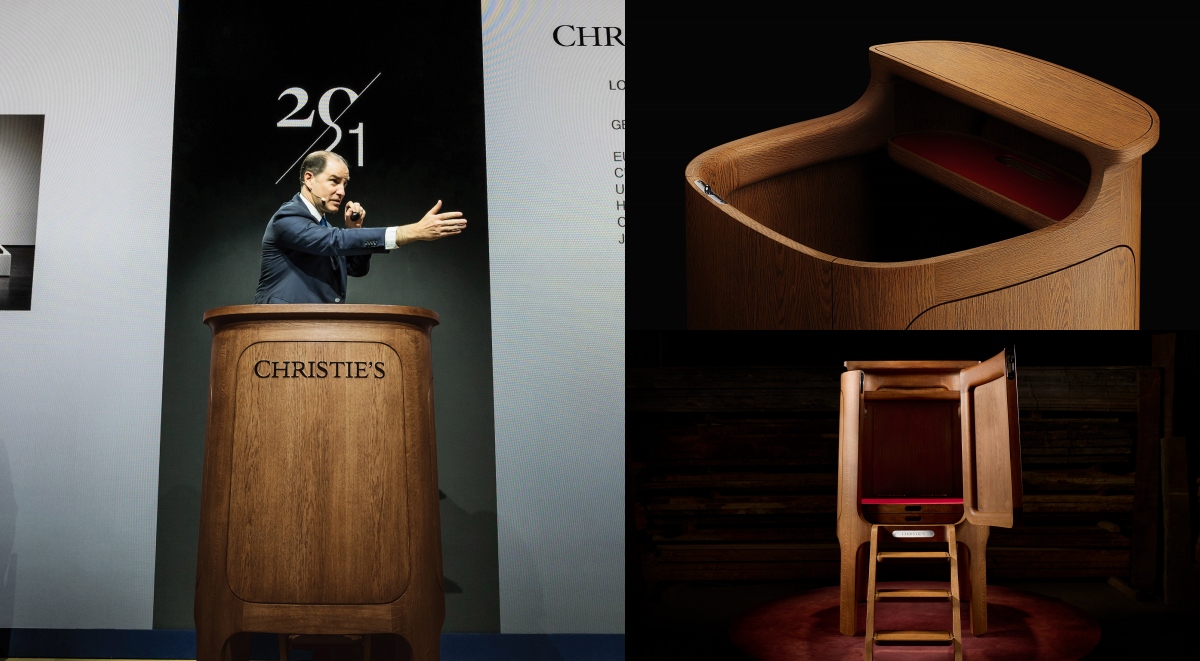 英國佳士得全新拍賣台設計！前Apple設計長Jony Ive操刀，結合橡木與英國工藝的純手工拍賣台