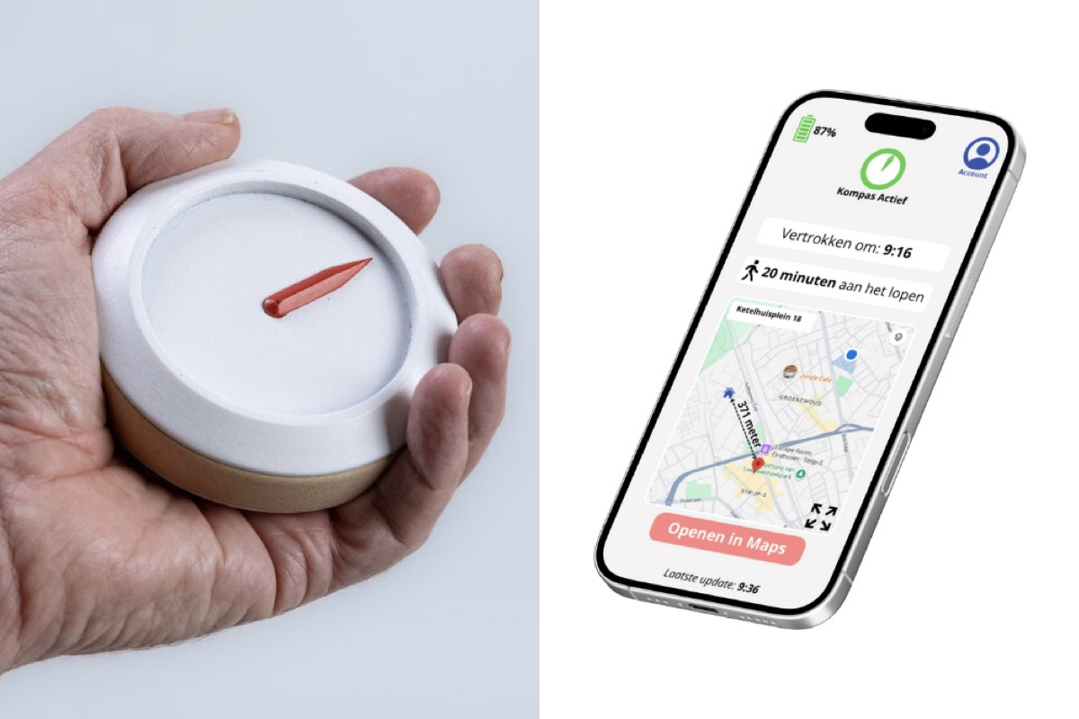 專為失智症患者設計的Aumens指南針！回歸直覺，極簡介面、單一紅色指針指引回家的路