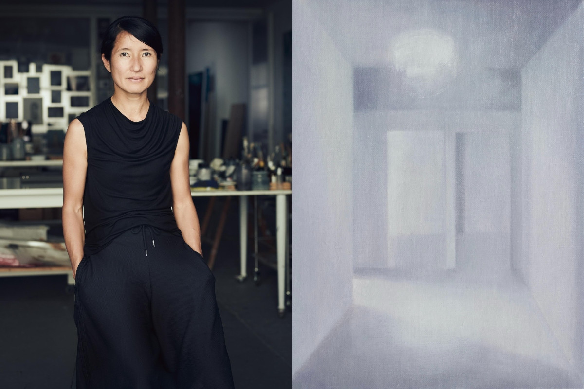 日本藝術家小笠原美環及其作品《中介空間》。（圖片提供：毓繡美術館）