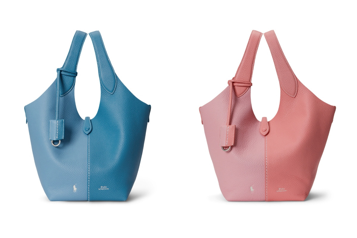 Polo Play皮革中型托特包（粉藍拼色/粉紅拼色），參考價格 NT$15,880。（圖片提供：Polo Ralph Lauren）