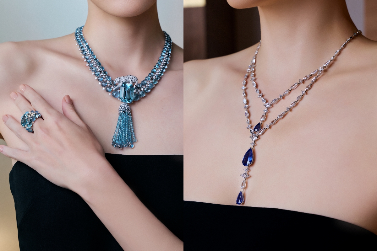 卡地亞 EN ÉQUILIBRE 頂級珠寶系列 PANTHERE ALGARROBO 項鍊 / 戒指（左）、PARCAE 項鍊（右）。（圖片提供：Cartier）