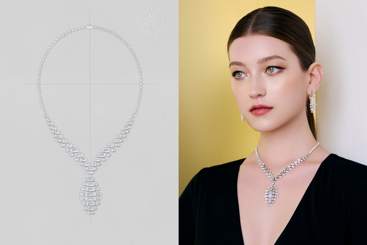 卡地亞 EN ÉQUILIBRE 頂級珠寶系列SPLENDEA項鍊/耳環。（圖片提供：Cartier）