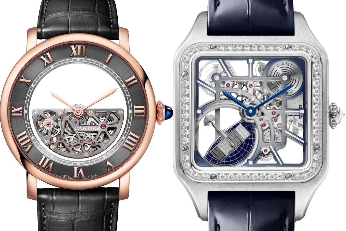 ROTONDE DE CARTIER MASSE MYSTÉRIEUSE 腕錶、Santos-Dumont微型擺陀鏤空腕錶。（圖片提供：Cartier）