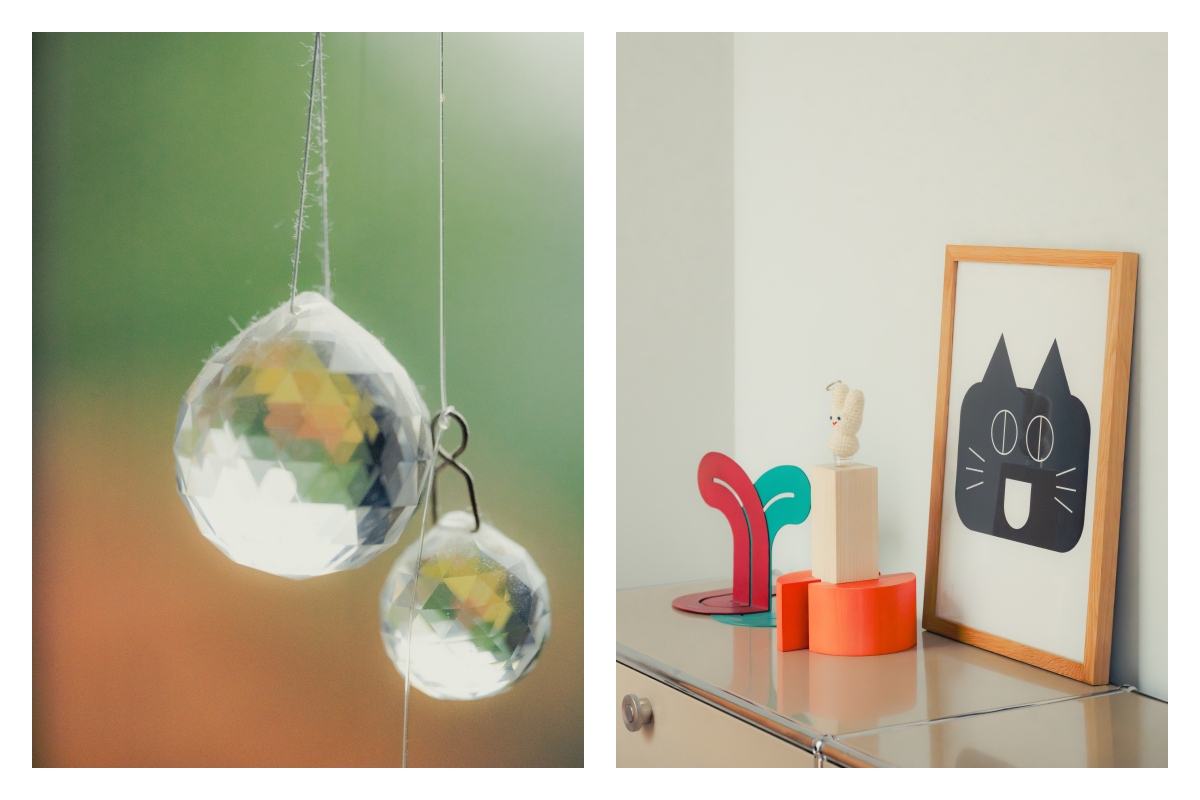 Sunny喜歡追逐捕光器的光影律動，其他家中擺飾也增添了趣味與溫度。（攝影：傅詩翔）