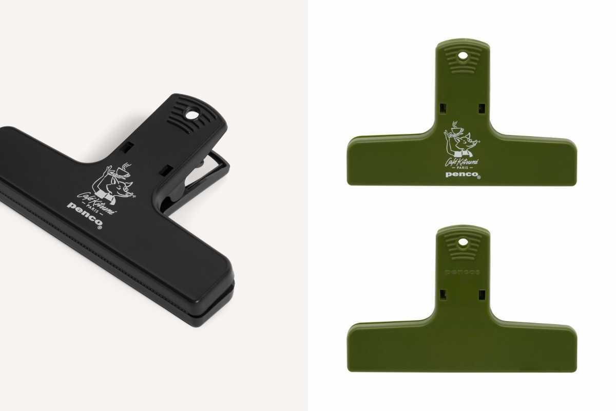Café Kitsuné x Penco復古膠夾（黑/茶綠），參考價格 NT$450。（左圖提供：Café Kitsuné；右圖來源：Instagram @penco.official）