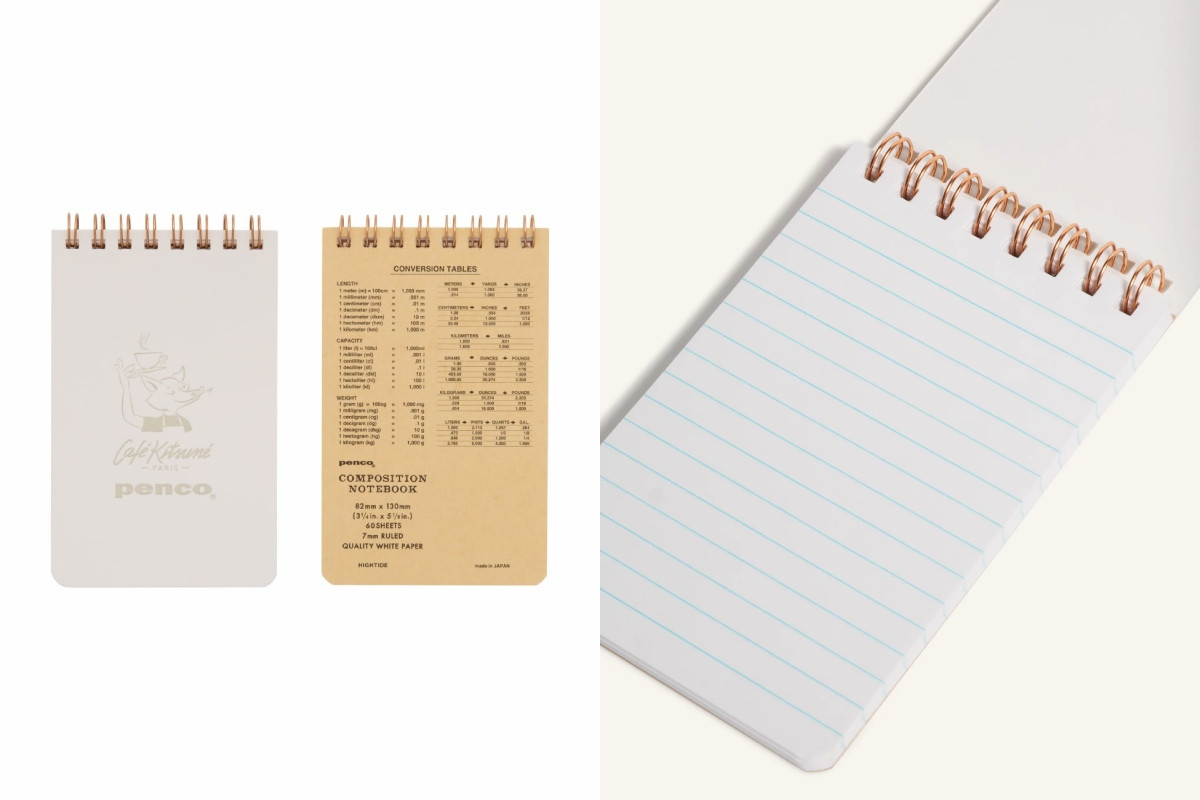 Café Kitsuné x Penco小型便條本，參考價格 NT$550。（左圖來源：Instagram @penco.official；右圖提供：Café Kitsuné）