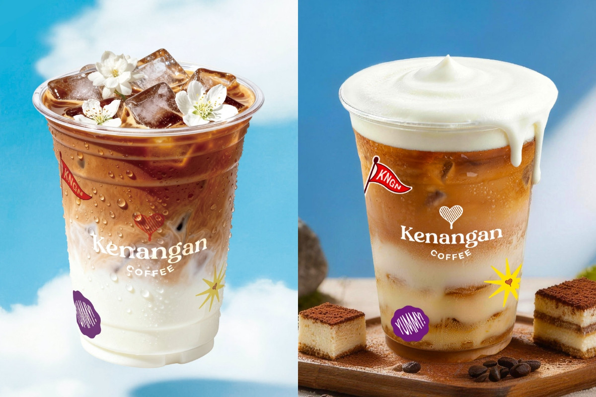 左為輕雪白拿鐵系列白茉輕雪拿鐵，參考價格 NT$89(L) / NT$109(XL)；右為十勝奶蓋系列奶白輕雪提拉米蘇，參考價格 NT$129(L) / NT$149(XL)。（圖片提供：凱娜克咖啡）