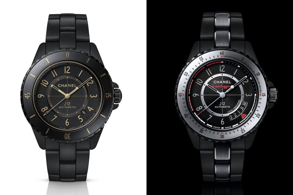 J12 Golden Black Caliber 12.1 42毫米腕錶 限量款（左）、J12 Superleggera Caliber 12.1 42毫米腕錶（右）。（圖片提供：CHANEL）