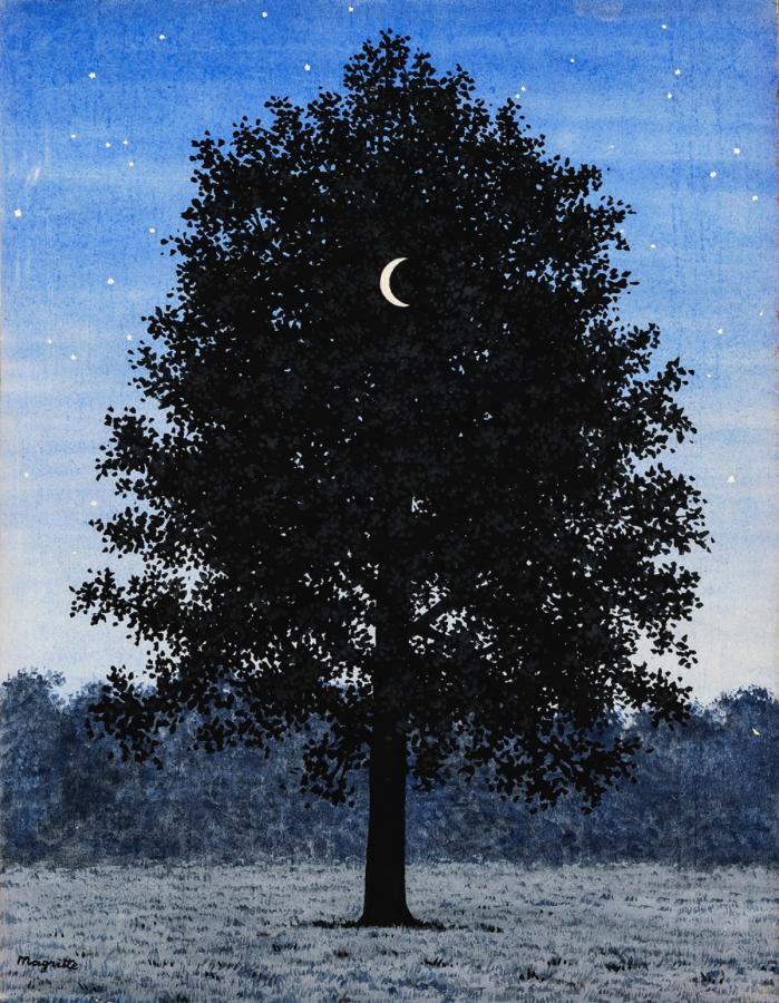 雷內．馬格利特，《9月16日》，約1957，不透明水彩、紙，33 × 27 公分。© VG Bild-Kunst, Bonn 2026.