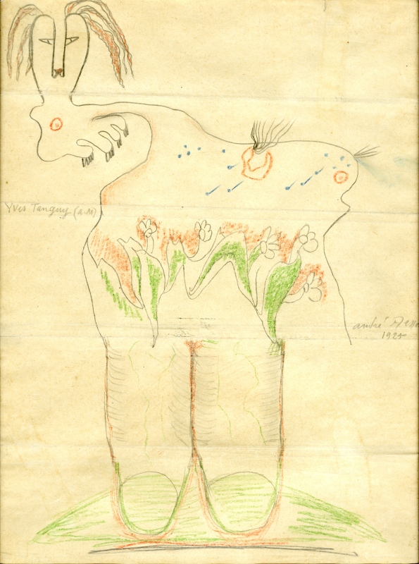 伊夫．唐吉、安德烈．馬森等人，《精緻屍體》，1925，彩色鉛筆、紙本，28 × 21.6 公分。© VG Bild-Kunst, Bonn, 2026, Courtesy Galerie 1900-2000 and Galerie Natalie Seroussi.