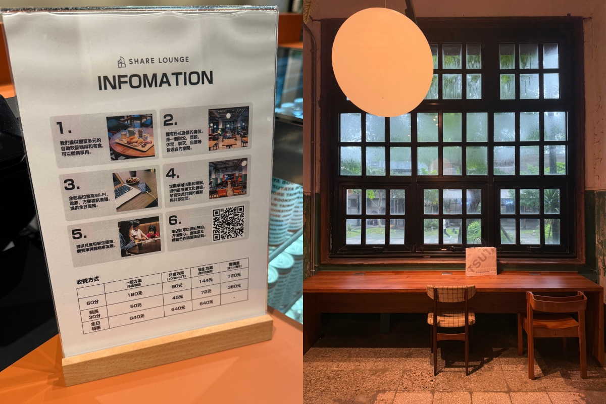 TSUTAYA BOOKSTORE松菸店SHARE LOUNGE收費方式（攝影：Adela Cheng）