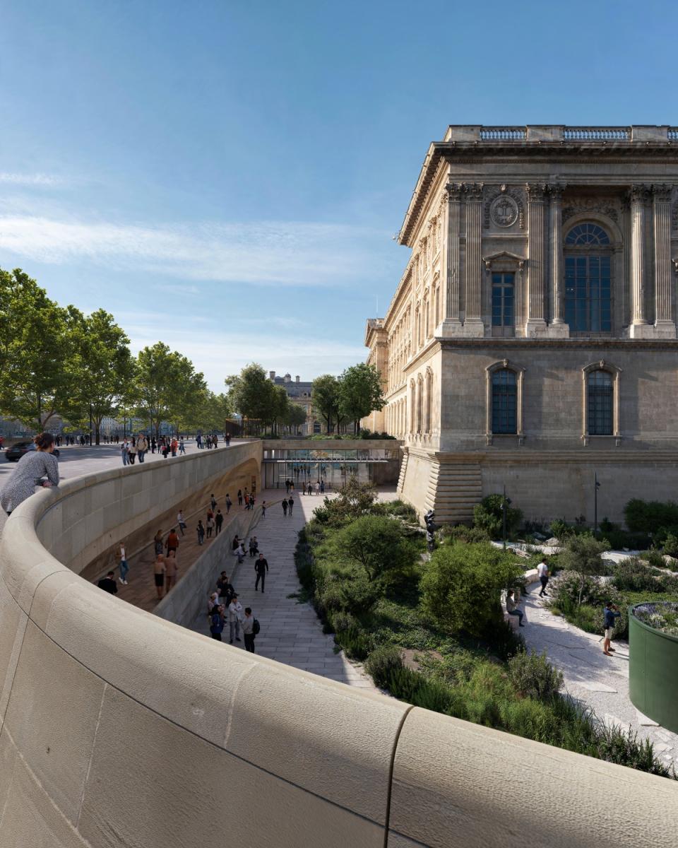 羅浮宮新文藝復興計畫，從廣場望向新入口示意圖 © STUDIOS Architecture Paris 和 Selldorf Architects © Vincent Atelier