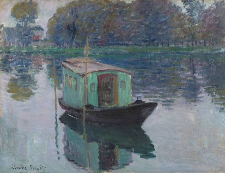 Monet's Studio-Boat, 1874 Claude Monet (1840-1926)（圖片來源：Kröller-Müller Museum）