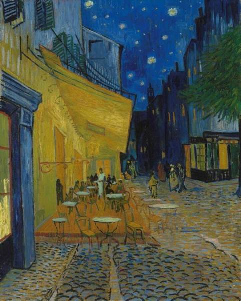 Terrace of a Café at Night (Place du Forum), c. 16 September 1888。《夜晚的露天咖啡座》為亞爾時期的代表性作品。（圖片來源：Kröller-Müller Museum）
