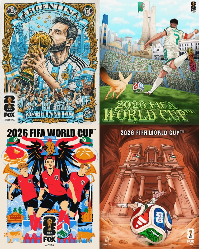 由左至右，由上至下為阿根廷、阿爾及利亞、奧地利、約旦（圖片來源：FOX Sports）