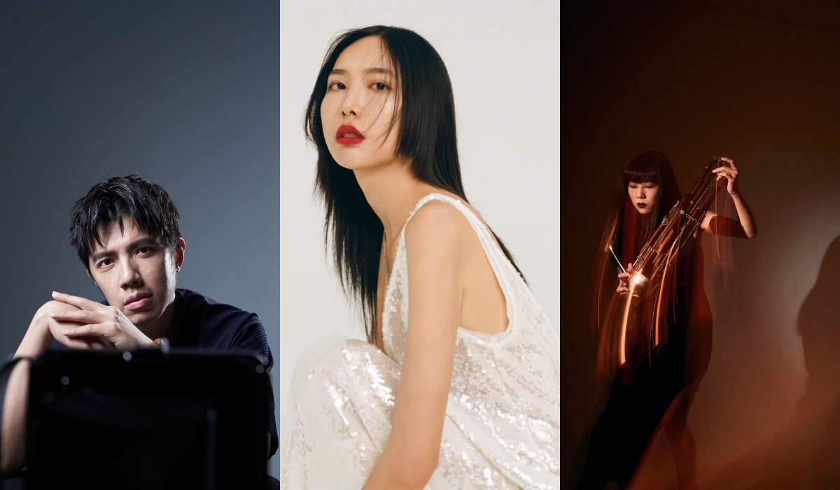 圖左至右：音樂總監王希文、電子聲音藝術家 Sophie Lu、笙演奏家李俐錦。（圖片提供：新北市美術館）