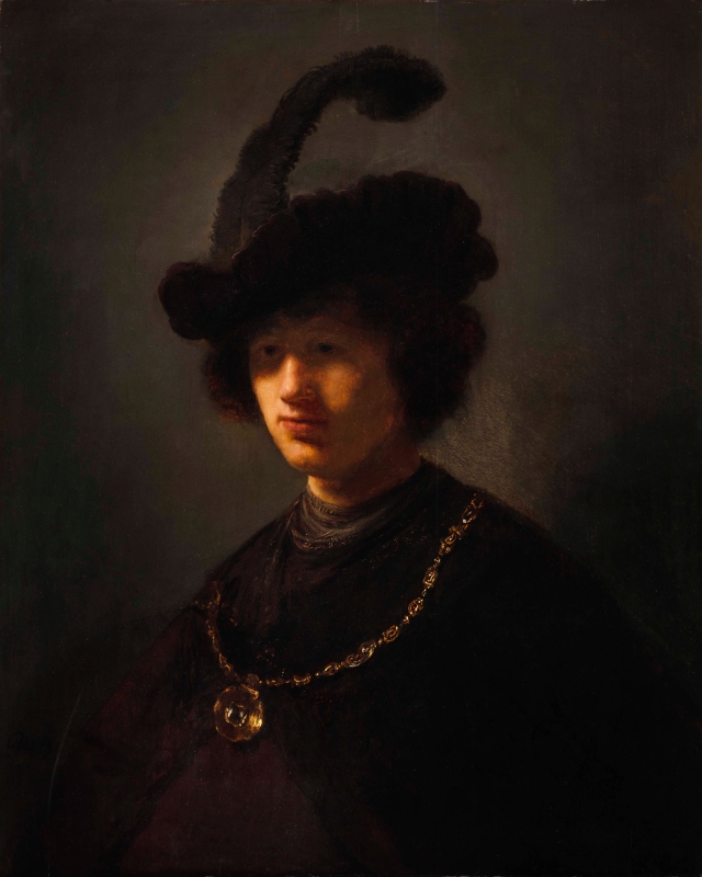 林布蘭・范・萊恩《戴羽飾帽的男子》，1631，油彩、木板，81.3 × 66 cm。Toledo Museum of Art, Gift of Edward Drummond Libbey.（圖文提供：富邦美術館、時藝多媒體）