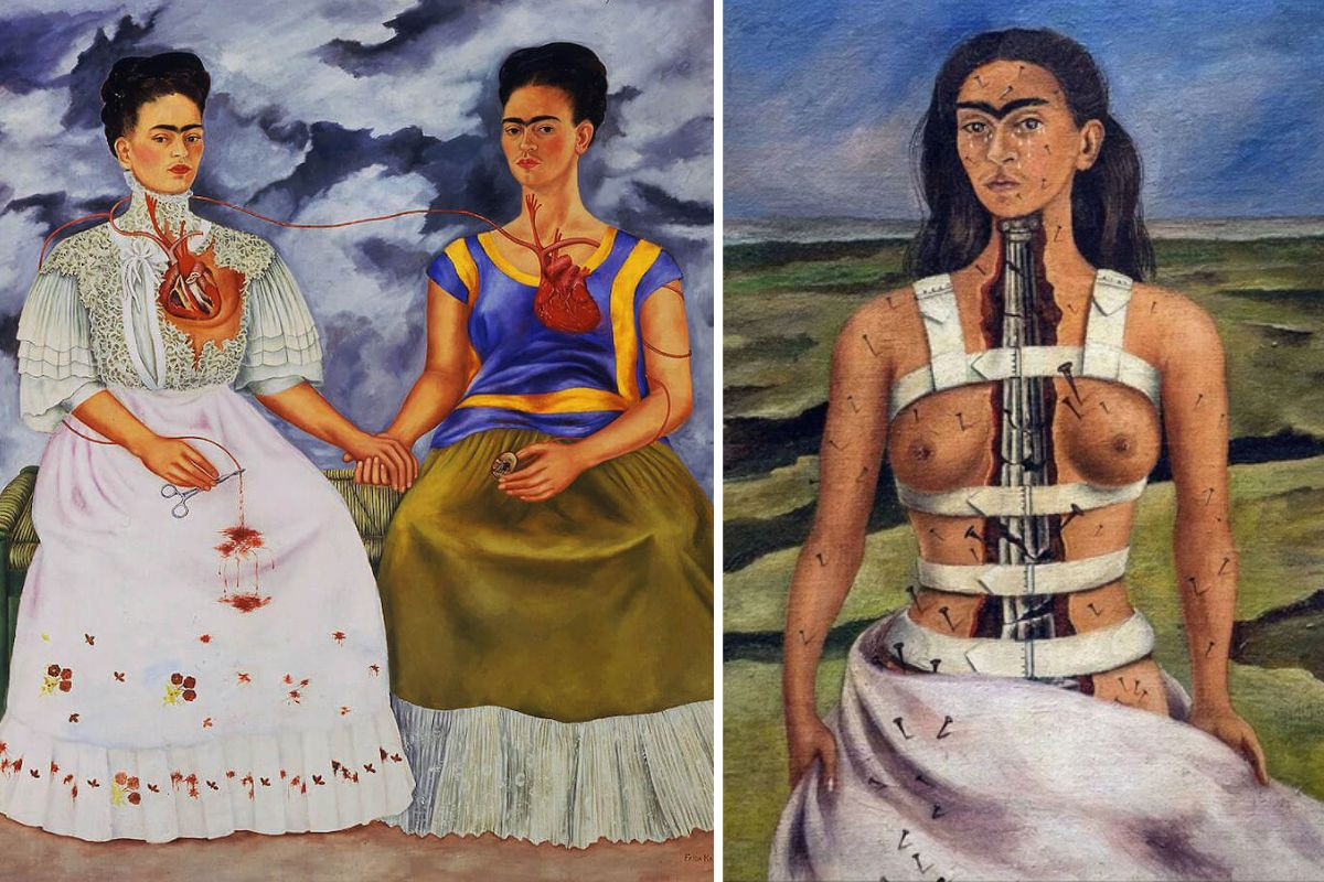《兩個芙烈達》（1939）；《破碎的圓柱》（1944）。（圖片來源：Frida Kahlo, Galerie Mont-Blanc）