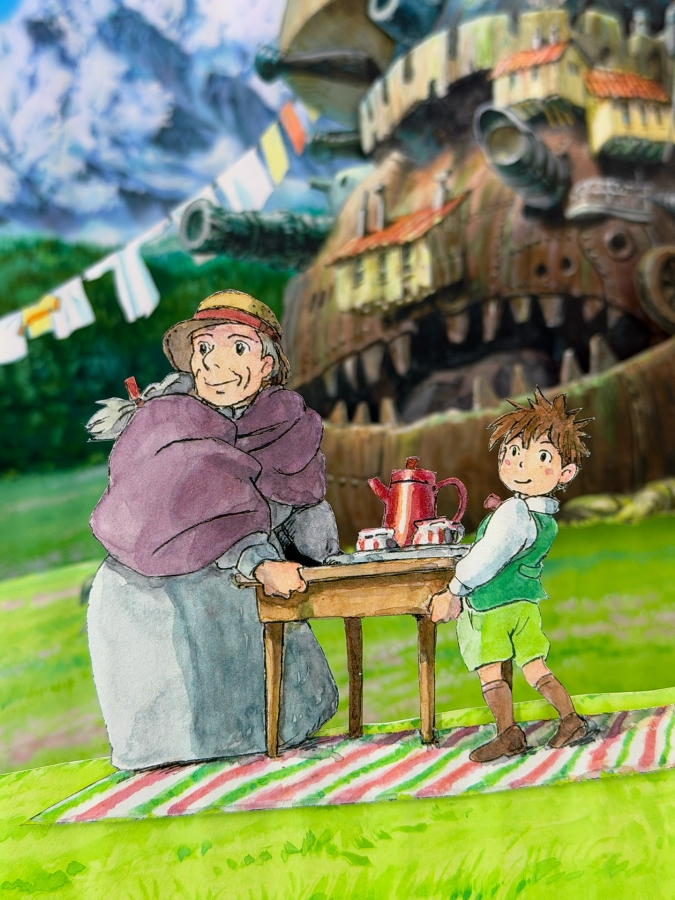 同場亦展示出自《霍爾的移動城堡》、《蒼鷺與少年》等作的全新畫作，圖為《霍爾的移動城堡》。（圖片提供：甲上娛樂 © Studio Ghibli）