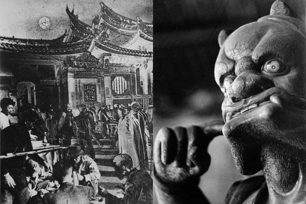 黃則修〈龍山寺系列――午後廟前〉、〈龍山寺系列――順風耳（媽祖殿）〉。（圖片提供：新北市美術館）