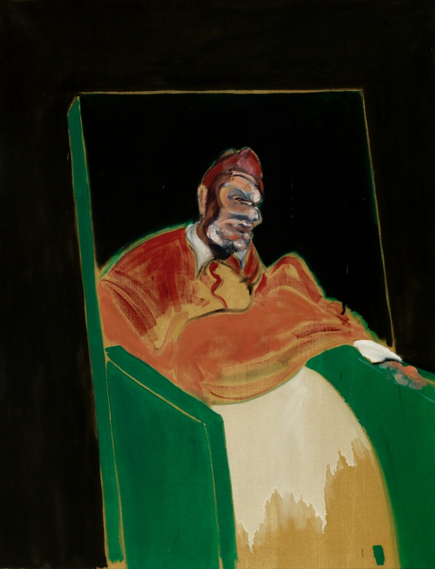 法蘭西斯・培根〈教宗習畫之六〉，1961，152.5 x 116.8 公分，油彩、畫布 © 2026 The Estate of Francis Bacon. All rights reserved. DACS