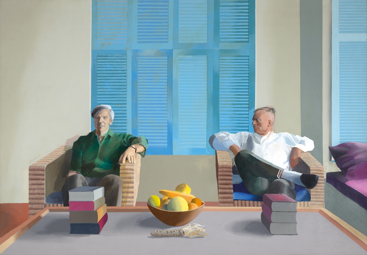 大衛・霍克尼〈克里斯多福・伊舍伍德與唐・巴查迪〉，1968，212.1 x 303.5 公分，壓克力、畫布 © David Hockney. Photo credit: Jonathan Wilkinson.