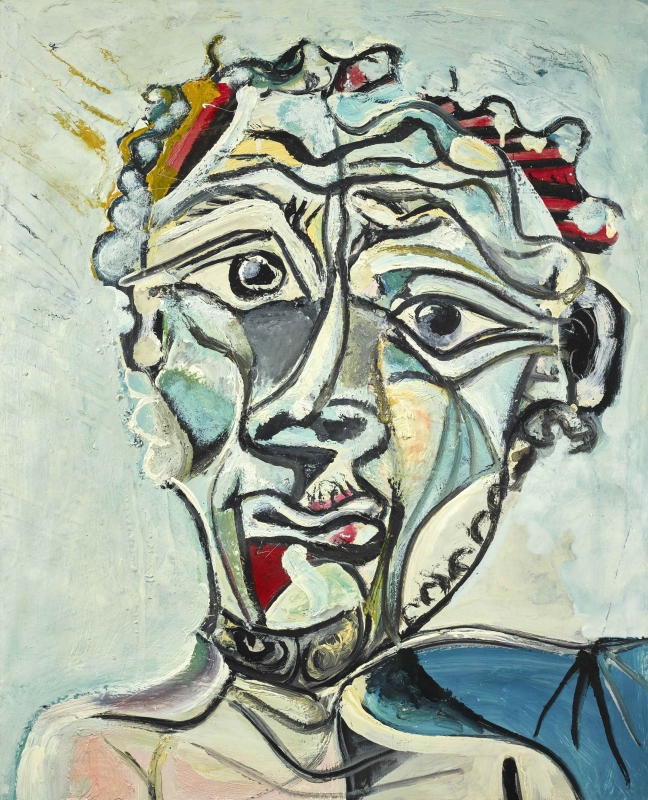 巴布羅．畢卡索, 〈男子頭像〉, 1971, 油彩、畫布, 81 × 65 公分, 含框 102 × 86 × 10 cm © Succession Picasso 2026