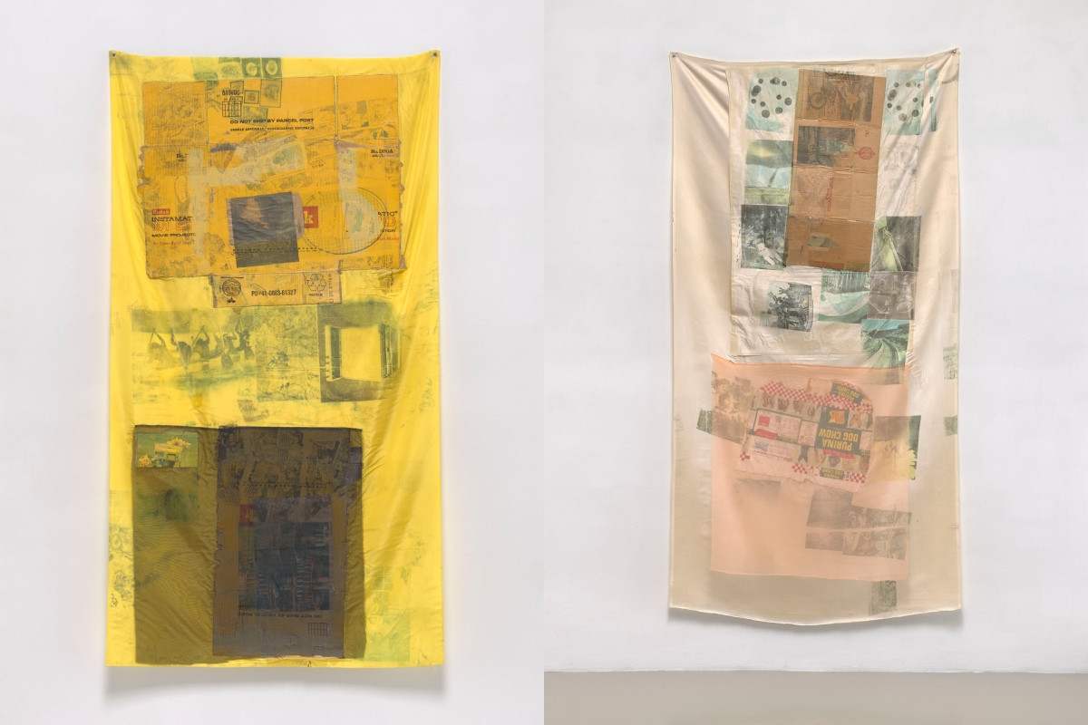 溶劑轉印系列《白霜》作品〈Sulphur Bank〉、〈Groundings〉。（圖片提供：TAO ART © Robert Rauschenberg Foundation／攝影：Ron Amstutz）
