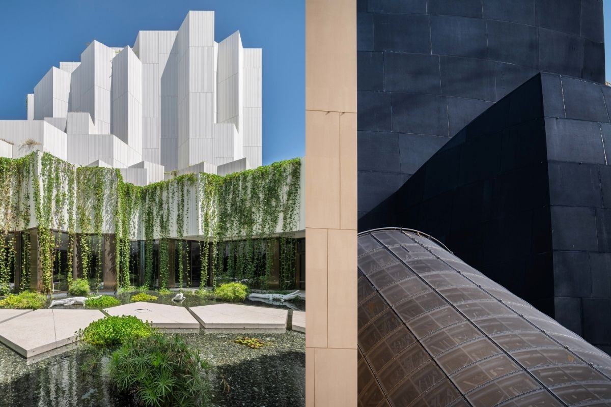 阿布達比自然歷史博物館試圖將建築融入地貌景觀，古根漢美術館則以奇特的建築外觀吸引視線。（圖片提供：Mecanoo、Guggenheim）