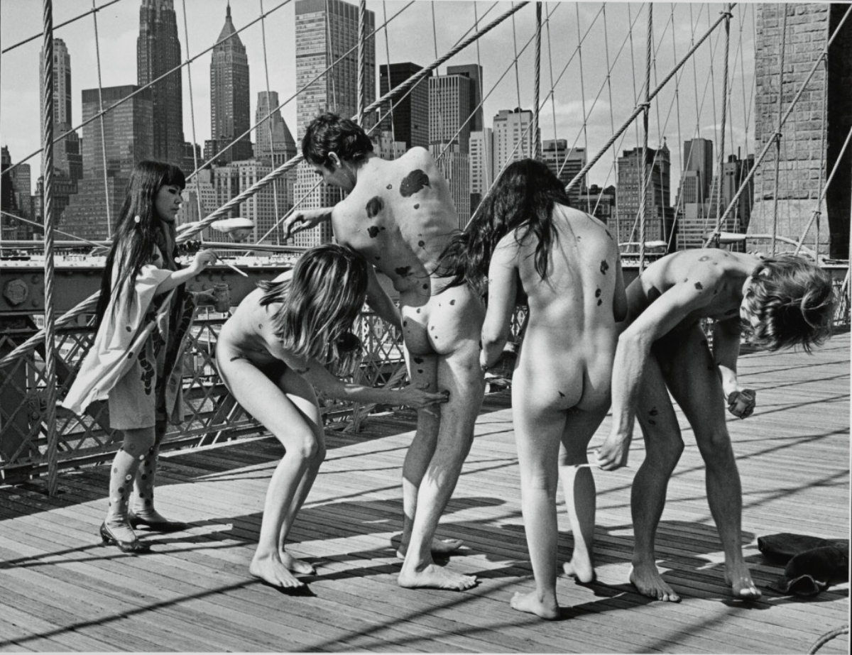 'Anatomic Explosion' happening on the Brooklyn Bridge, New York, August 14, 1968. Getty Research Institute, Los Angeles. Gift of the Roy Lichtenstein Foundation in Memory of Harry Shunk and Janos Kend