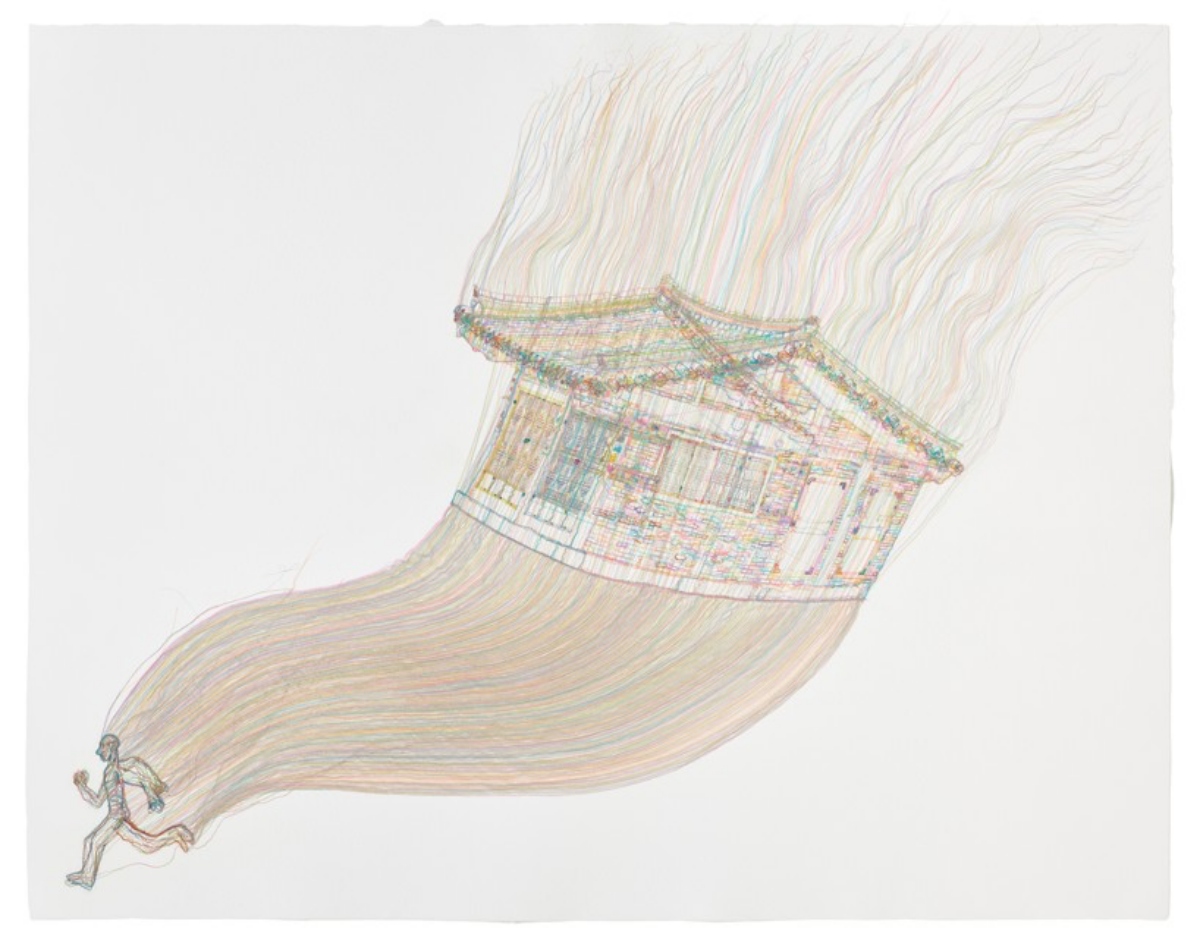 Haunting Home, 2019, Thread embedded in STPI handmade cotton paper, 131.5 x 167 cm
