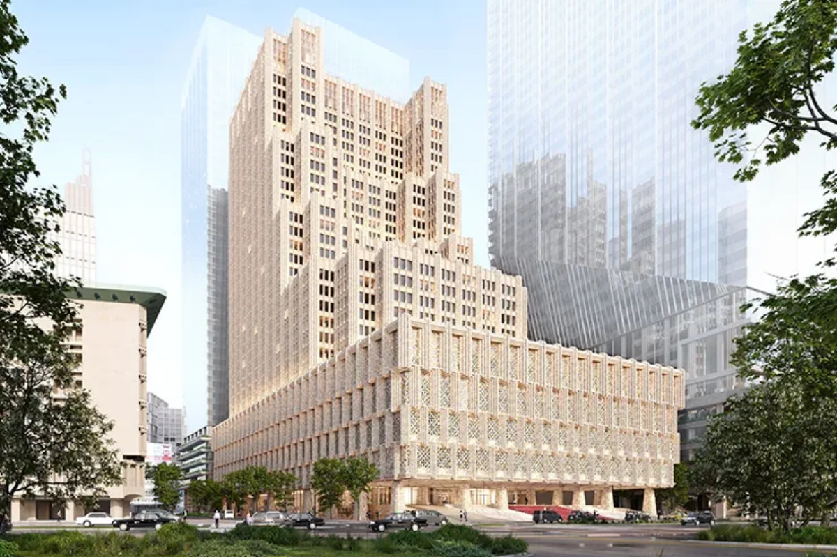 東京帝國飯店的本館與塔樓將於2031年度～ 2036年度進行重建，屆時將成為單棟獨立的大型奢華飯店。預計於 2036 年完工的帝國飯店 東京 新本館，其建築設計決定由旅法建築師田根剛（ATTA - Atelier Tsuyoshi Tane Architects）負責。（圖片來源：ATTA- Atelier Tsuyoshi Tane Architects）